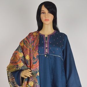 Junaid Jamshed Stitched Blue Poly-Cotton 3-Piece, Pakistani, Indian Women Dress